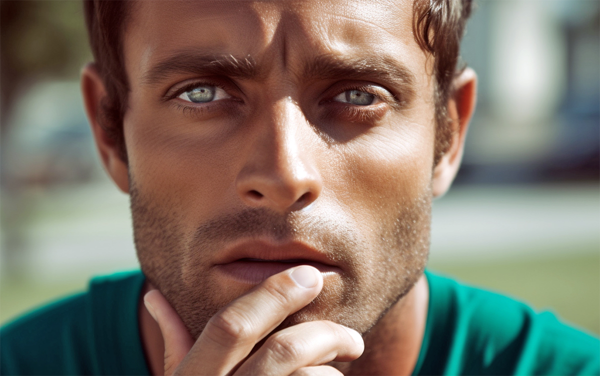 Лжец-обманщик трогает свои губы кончиками пальцев